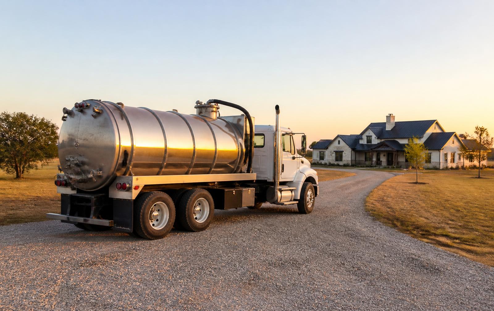 Septic pumping truck at a rural home near Anna, TX